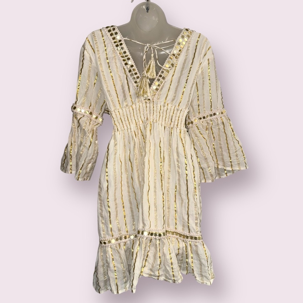Greek White & Gold Sequin Boho Dress - One Size - Picture 4 of 4
